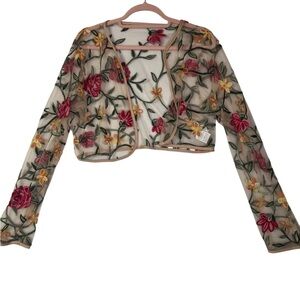 SHEIN Embroidered Mesh‎ Floral Crop Cardigan – Size L